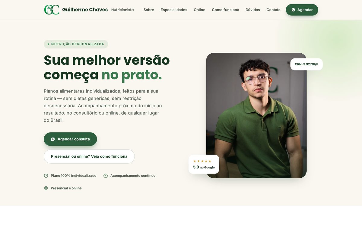 Site do nutricionista Guilherme Chaves